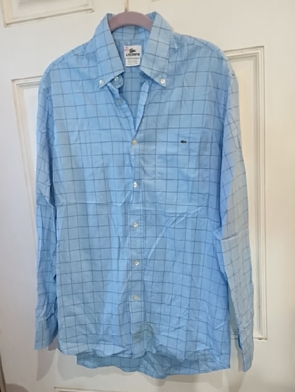 Lacoste Men's Light Blue Windowpane Button-Down Shirt